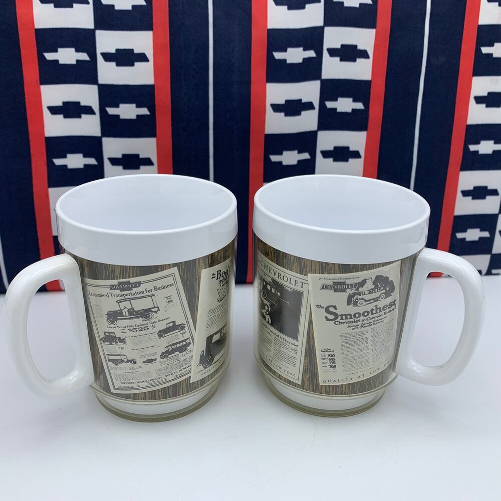 Chevrolet Thermo-Serv coffee mugs Pair Dealership Car Illustrations New 1960s